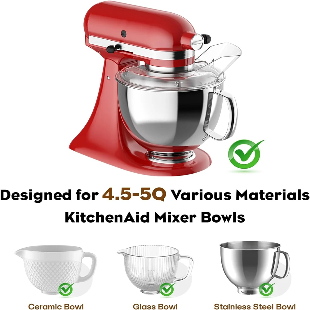 Splash Guard for KitchenAid Tilt-Head Stand Mixers Dishwasher Safe for KitchenAid 4.5-5QT Pouring Cover Mixing Bowl Dump Hoods