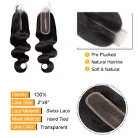 Body Wave 2x6 Closure Human Hair Transparent 2x6 Lace Closure Hair Extensions for Women Straight Hair Natural Color Pre Plucked 2
