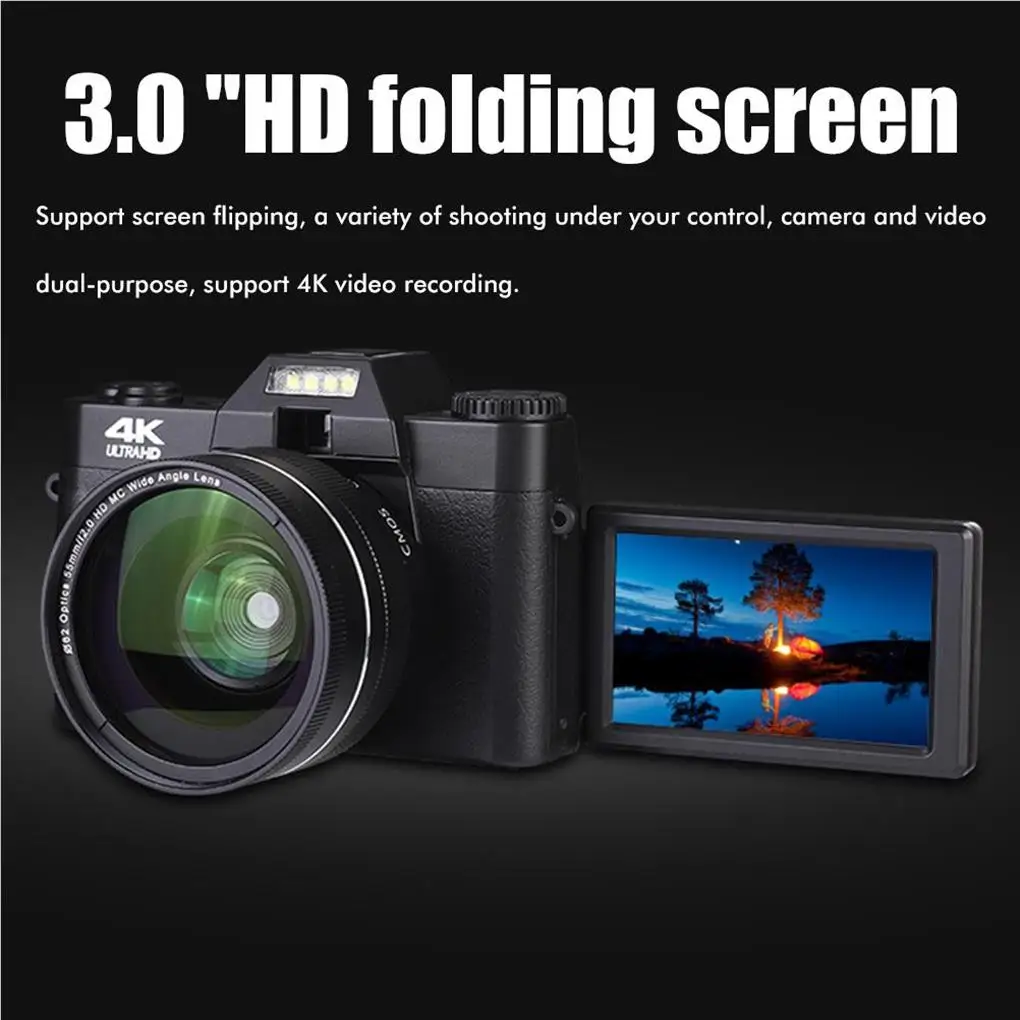 4K HD Professional Digital Camera Camcorder WIFI Webcam Wide Angle 16X Digital Zoom 48MP Photography 3 Inch Flip Screen Recorder