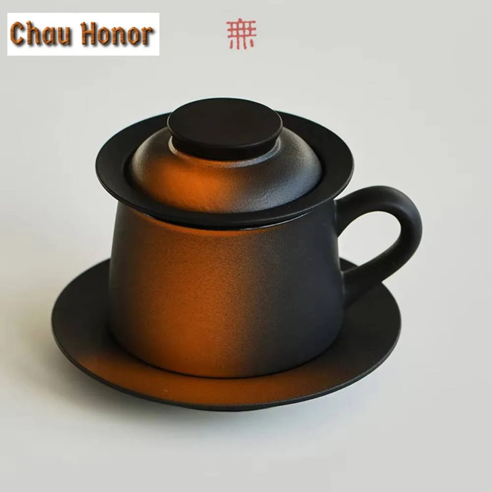 230ml Retro Gradient Color Ceramic Coffee Mug with Plate Beer Cup Afternoon Tea Mug Cup Saucer Kit Office Water Cup Drinkware