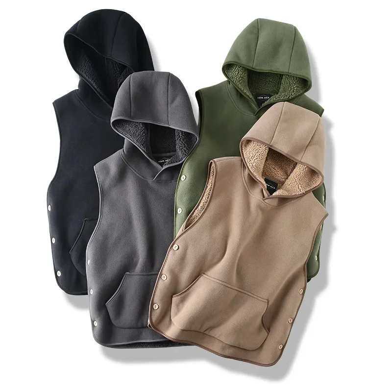 

Japanese Harajuku Leisure Lining Thickened Jacket 2023 Winter New Plush Thickened Hooded Solid Color Vest Korean Luxury Clothing