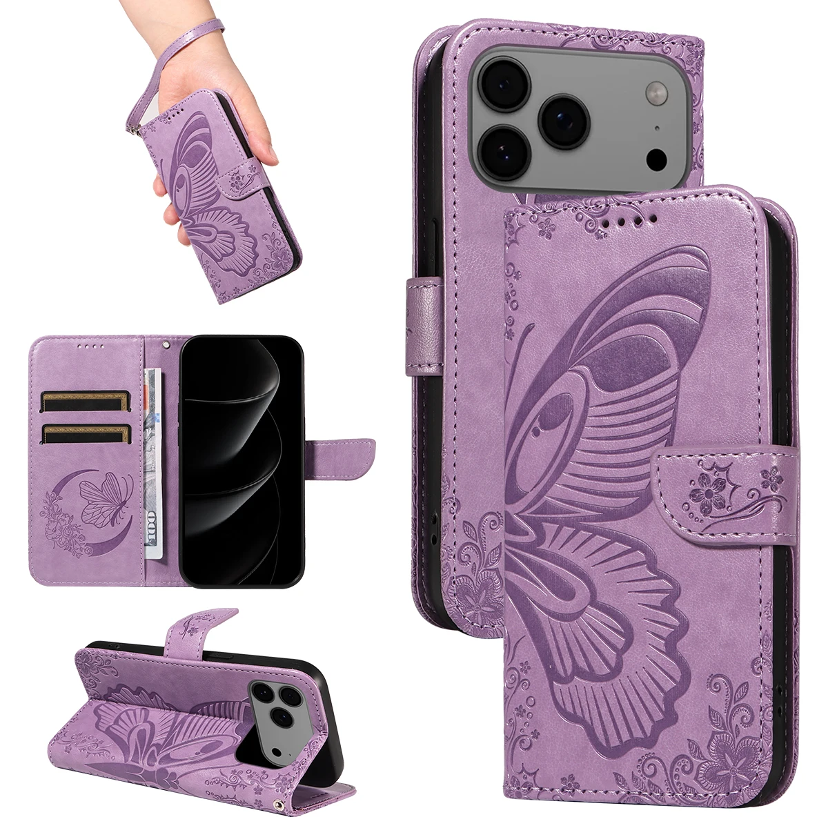 Elegant Butterfly Leather Flip Wallet Phone Case – Premium Animal Design Cover