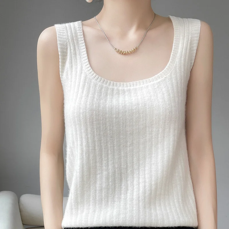 

100% Wool Woman Sweaters Women's Slim Fit Short Backless Top With Suspenders Spring and Autumn Sleeveless Knitwear 2022 The New