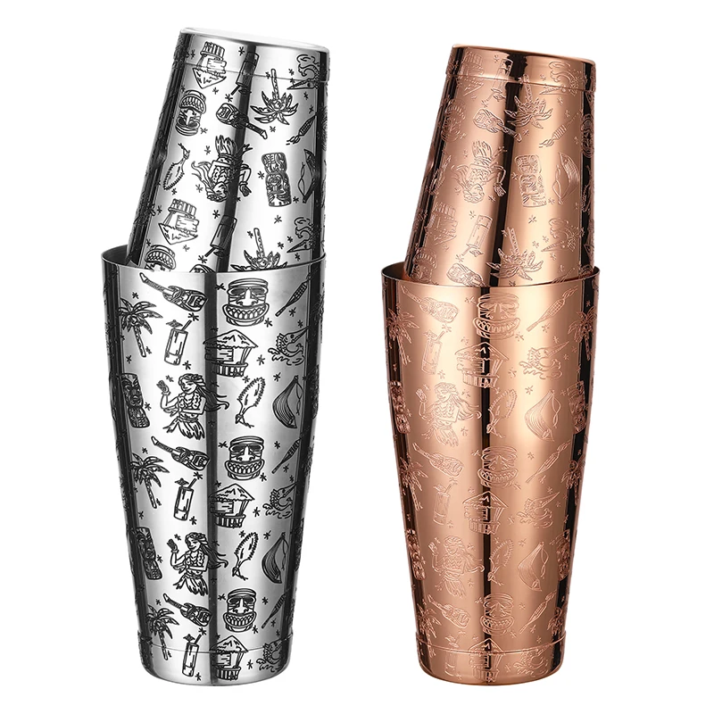 

Бостонский коктейльный шейкер с Вытравленными изображениями Tiki