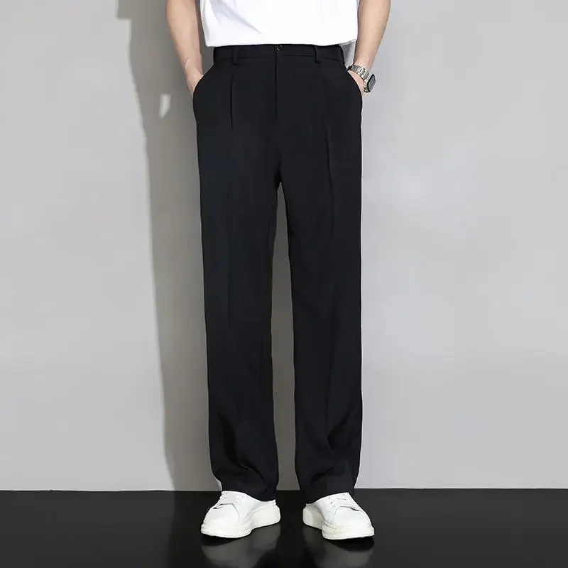 thumbnail image 1 of Pantalones de traje de oficina gris para hombre, pantalones de trabajo para hombre, fluidos, drapeados, de alta calidad, clásicos, formales, ropa de primavera, elegantes, 1 of 5