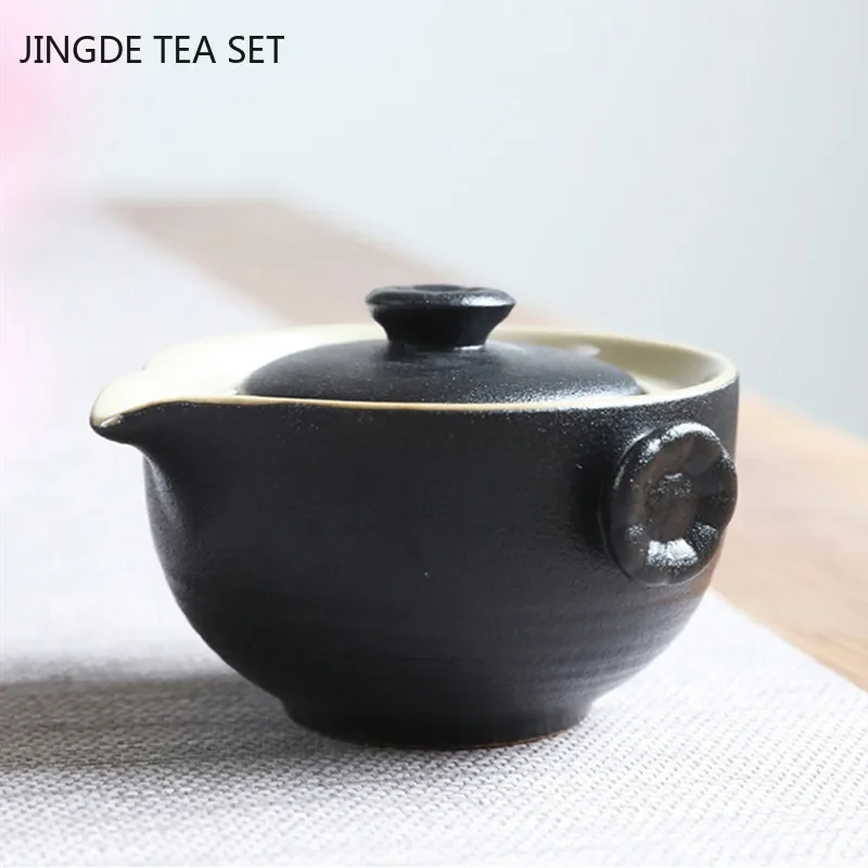 1 Teapot+2 Teacups Black Ceramic Tea Pot and Cup Set Outdoor Travel Portable Teaware Household Tea Set Tea Ceremony Gifts