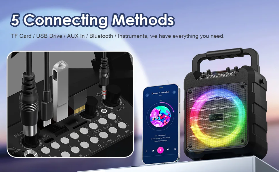 Description Picture 5 of itemPERLEO Adults Kids Portable Bluetooth Karaoke Speaker with Two Wireless Microphones, Bass and Treble for Party/Meeting