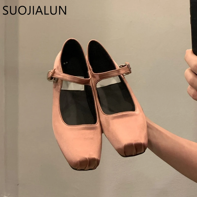 Spring New Women Flat Shoes Fashion Silk Square Toe Shallow Ladies Ballet Shoes Soft Casual Flat Mary Jane