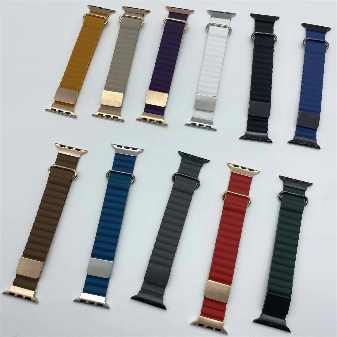 Magnetic Loop Bracelet For Apple Watch 7 45mm 41mm Leather Metal Stainless Steel band For iWatch 6 5 4 3 SE 44mm 42mm 40mm 38mm