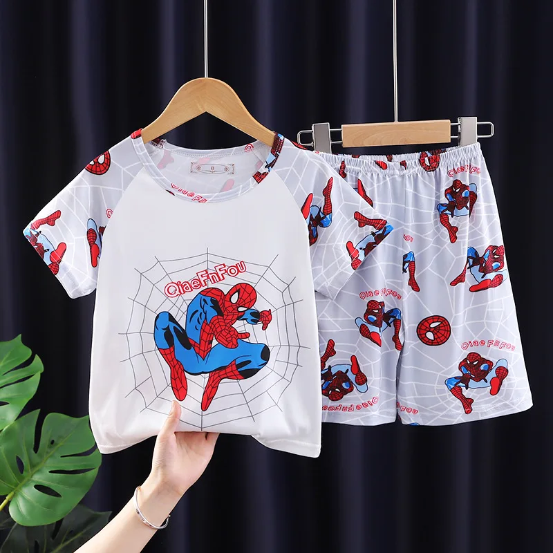 Pigiama estivo per bambini Set T-shirt a maniche corte Pigiama da notte Pigiama da cartone animato Spiderman per ragazzi 3