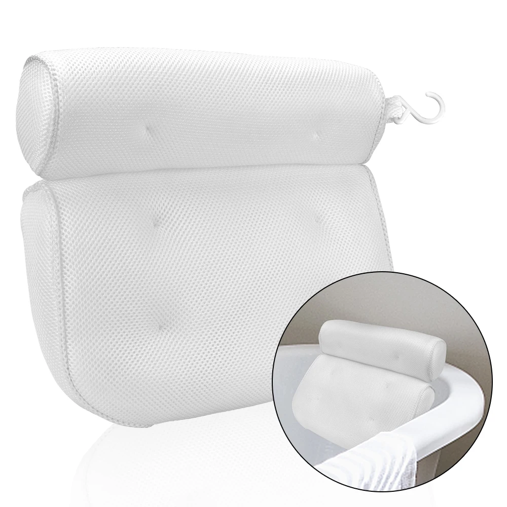 Spa Bath Pillow with Suction Cups for Neck and Back Support 3D Mesh Bathtub Head Rest Pillow Breathable bath pillow