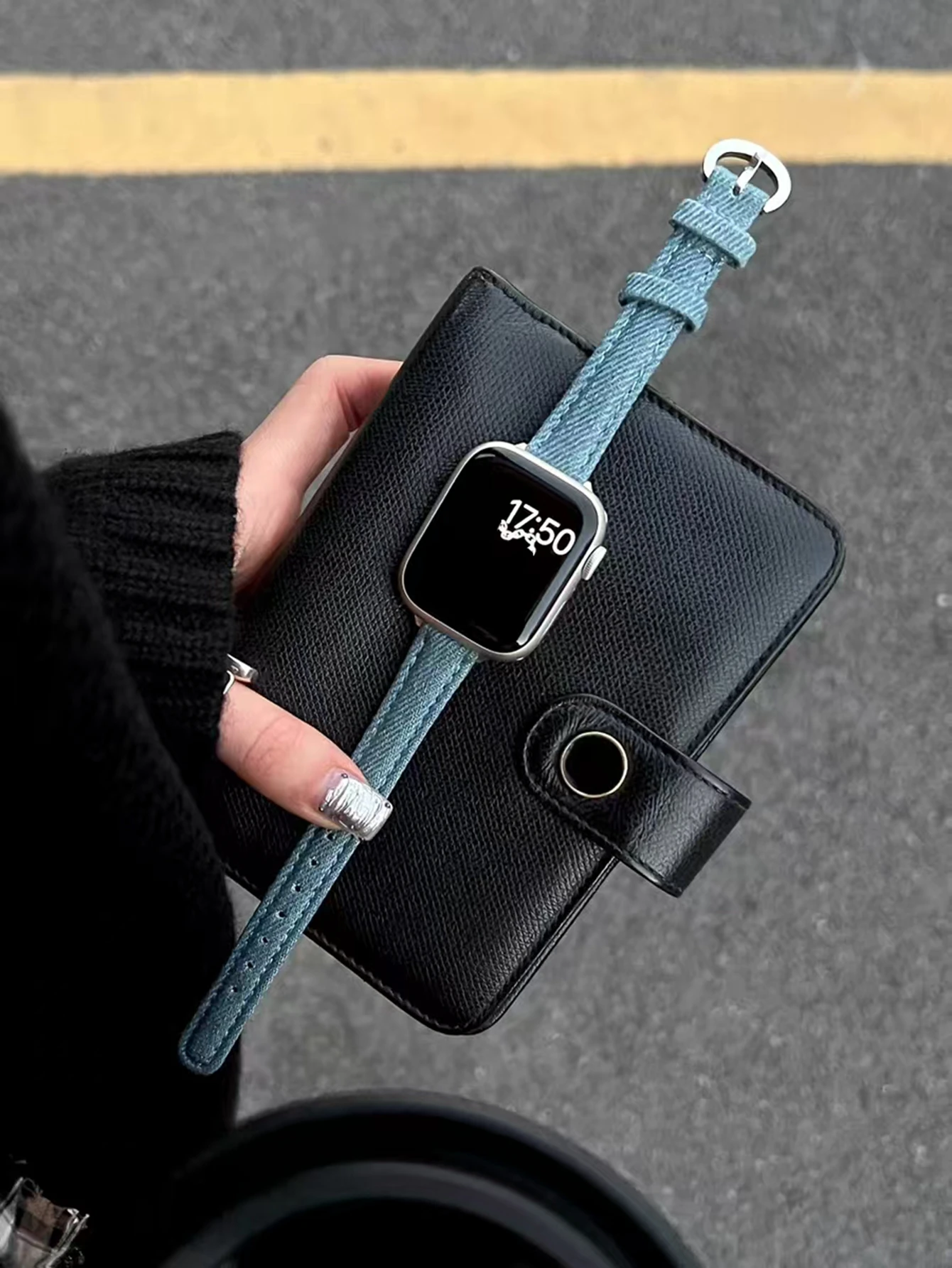 ตัวเลือกสินค้า สายนาฬิกาผ้า denim วินเทจ สำหรับ Apple Watch ผู้หญิง