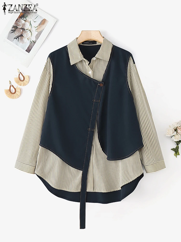 Women Long Sleeve Stripe Casual Blouse