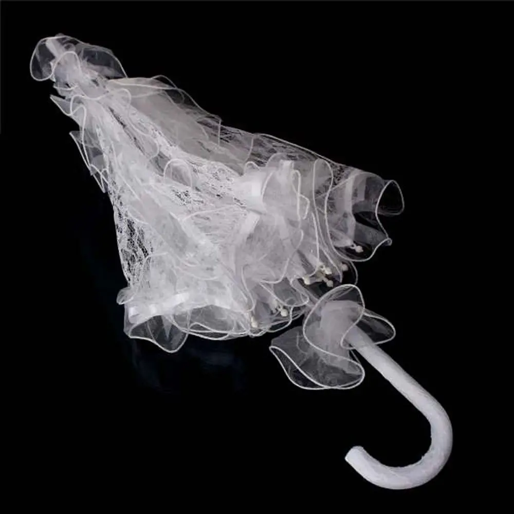 Wedding Decoration Hollow Out Ruffles Trim Lace Floral Umbrella Long Handle Umbrellas Embroidery Parasol Lace Bridal Umbrella