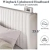 Full Size Velvet Bed Frame/Vertical Channel Tufted Wingback Headboard/Upholstered Platform Bed/Strong Wooden Slats/Easy Assembly 4