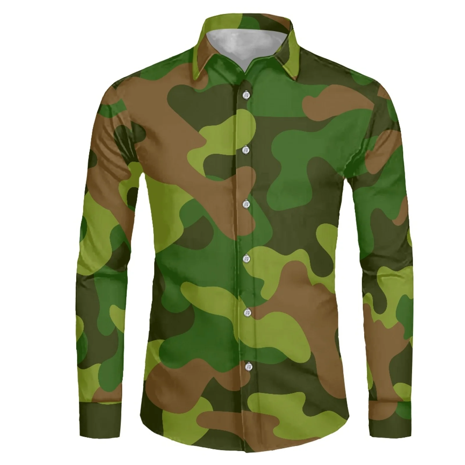 

Camouflage Pattern Shooting Gallery Trainee Training Clothing Men's Shirt Brand Long Sleeve Shirt Dress Prom Social Print Shirt