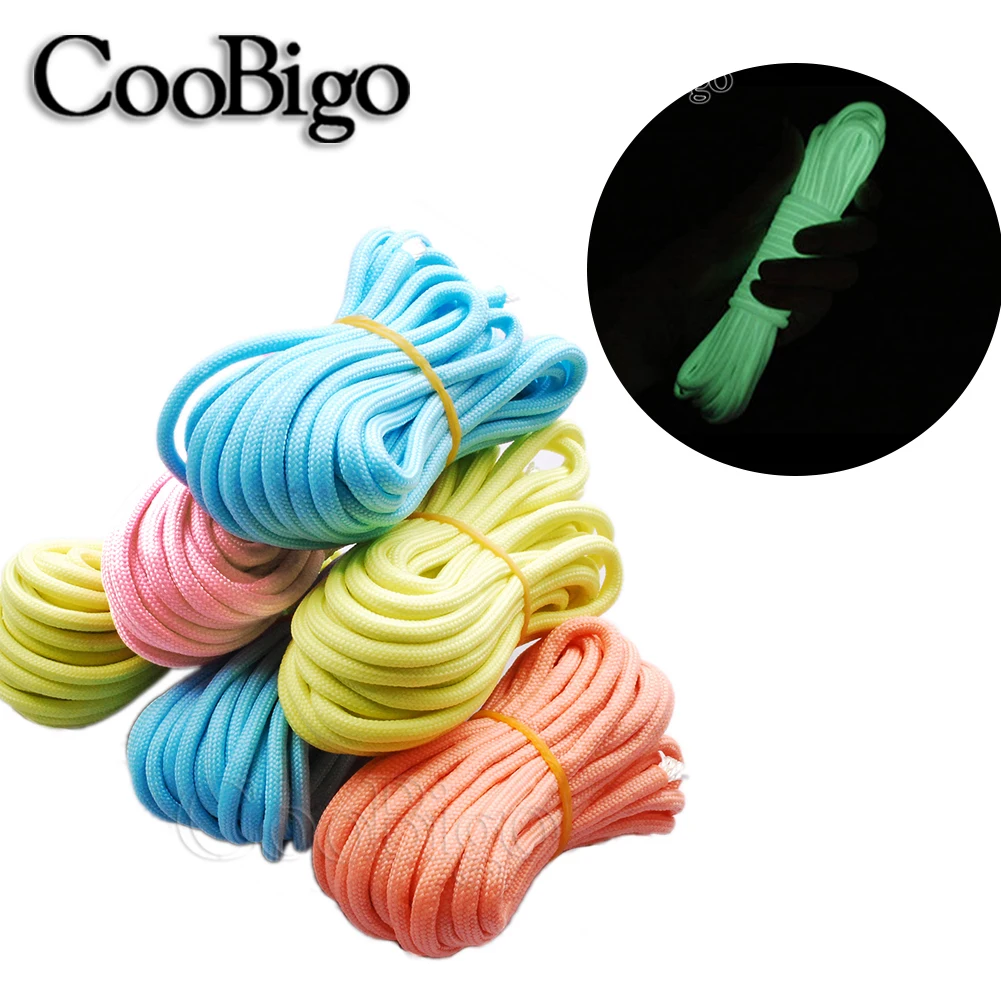 3/100m 4mm Luminous Parachute Cord Lanyard Rope 7 Strand Shoelaces Cordon for Paracord Bracelet DIY Craft Accessory Glow in Dark