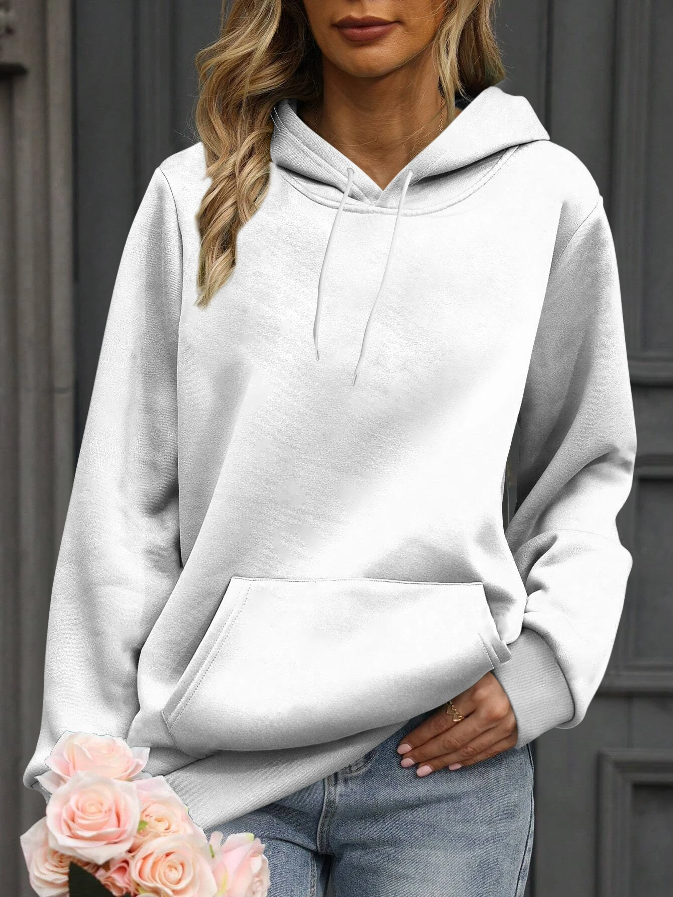 WHO CARE letter print hoodie, drawstring casual hooded sweatshirt for fall & spring, women's clothing