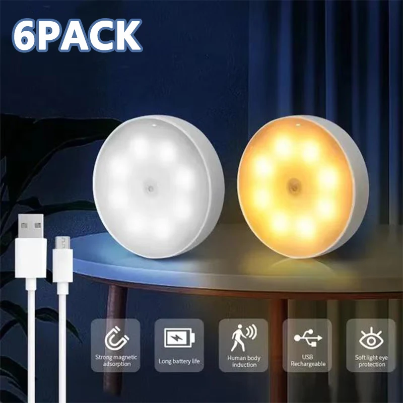 

PIR Motion Sensor LED Night Light USB Rechargeable Night Lamp For Kitchen Cabinet Wardrobe Lamp Staircase Wireless Closet Light