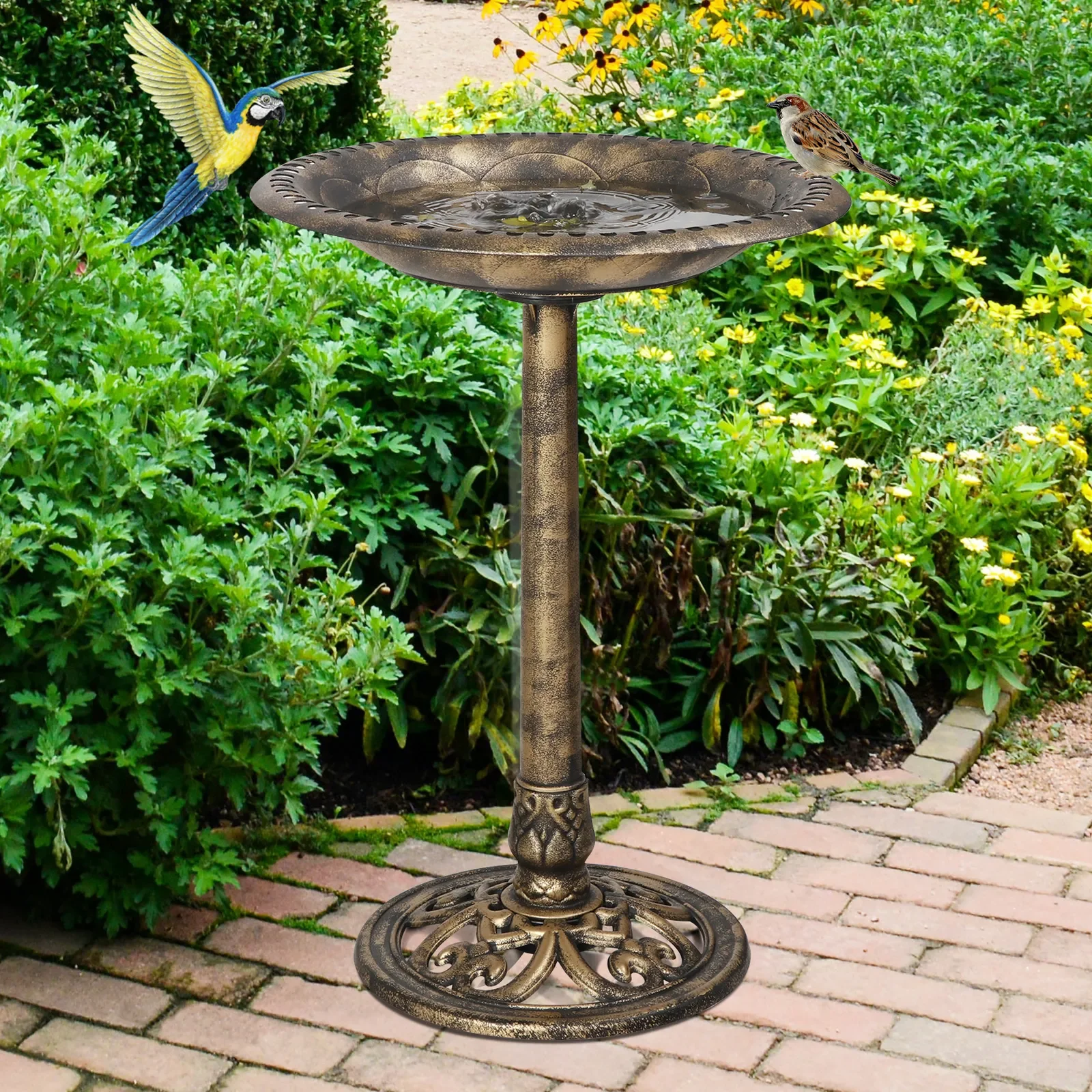 

28" Pedestal Bird Bath Feeder Outdoor Garden Yard Decor Freestanding Bronze
