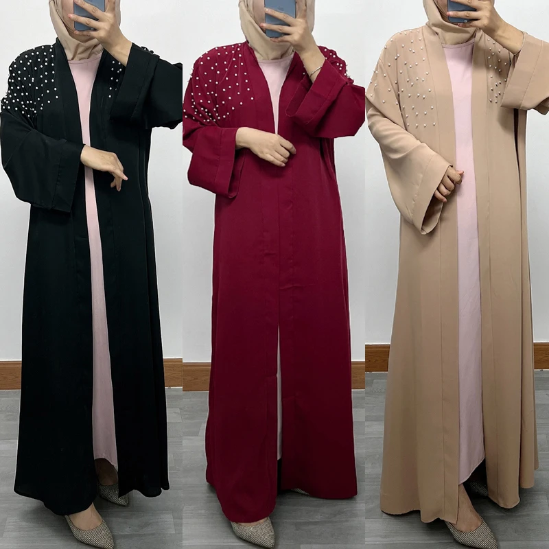 

Eid Open Abaya Plain Crinkle Satin Islamic Clothing Muslim Dubai Kimono Abayas for Women Ramadan Modest Kaftan Party Cardigan