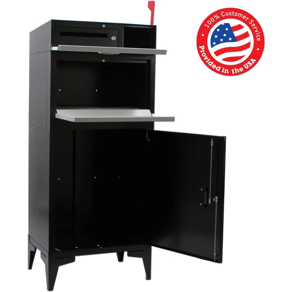 Large Package Delivery Boxes for Outside, Alloy Steel Post Mailbox, Wall Mounted Lockable Anti-Theft for Porch,Black