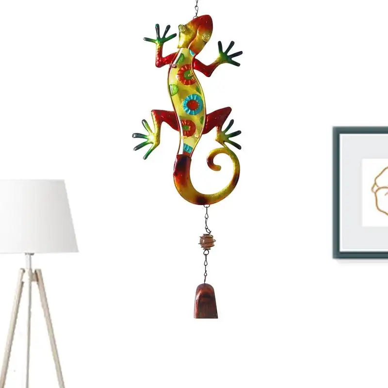 Animal Wind Chimes Glass Painting Geco Metal Art Animal Outdoor Decor Hanging Glass Sculpture Decoration For Garden Fence Home