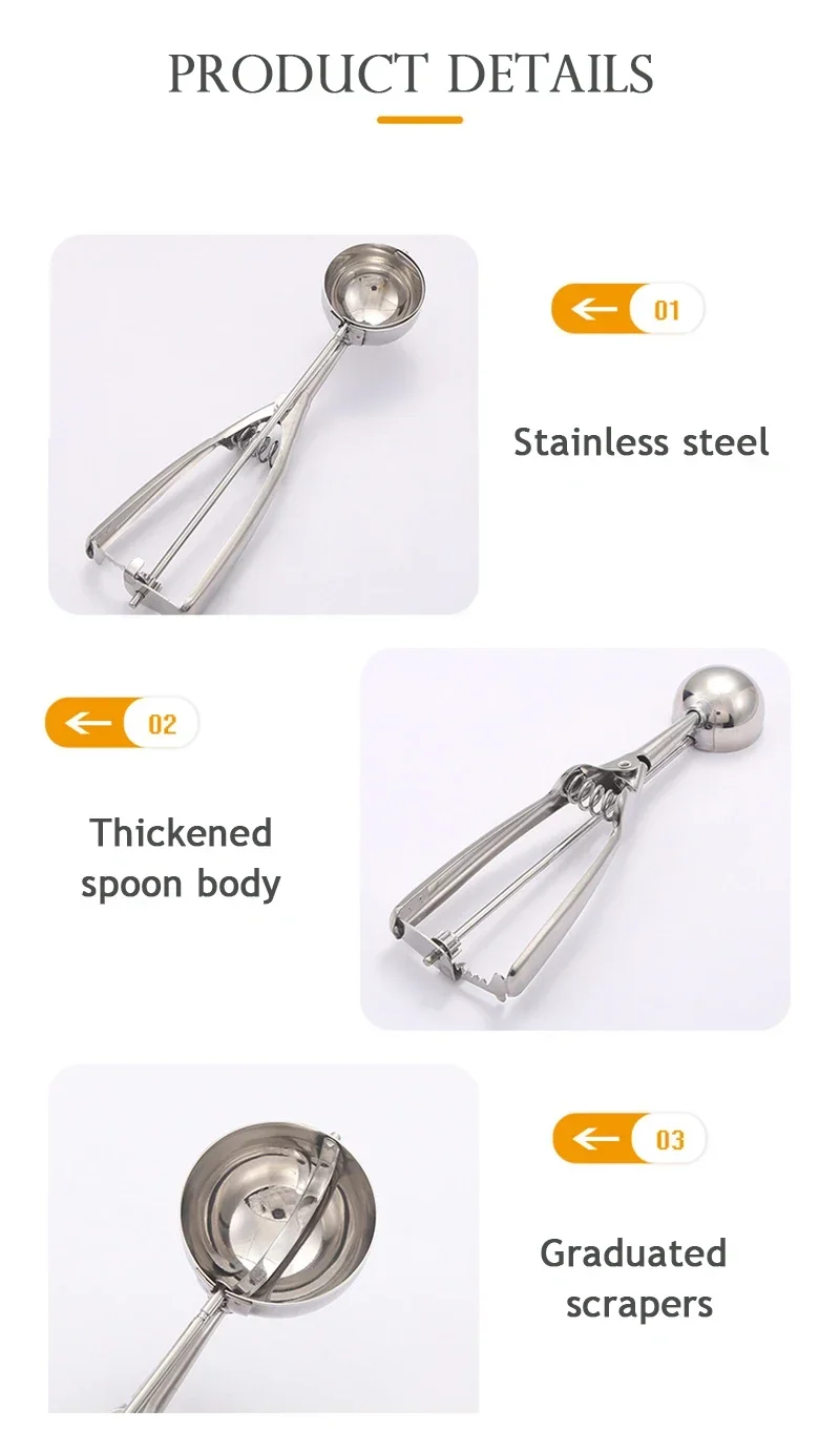 Description Picture 4 of itemâ€‹Stainless Steel Ice Cream Scoop with Spring Handle Multi-Purpose Polished Scooper for  Dessert Mashed Potatoes  Fruit  Balls