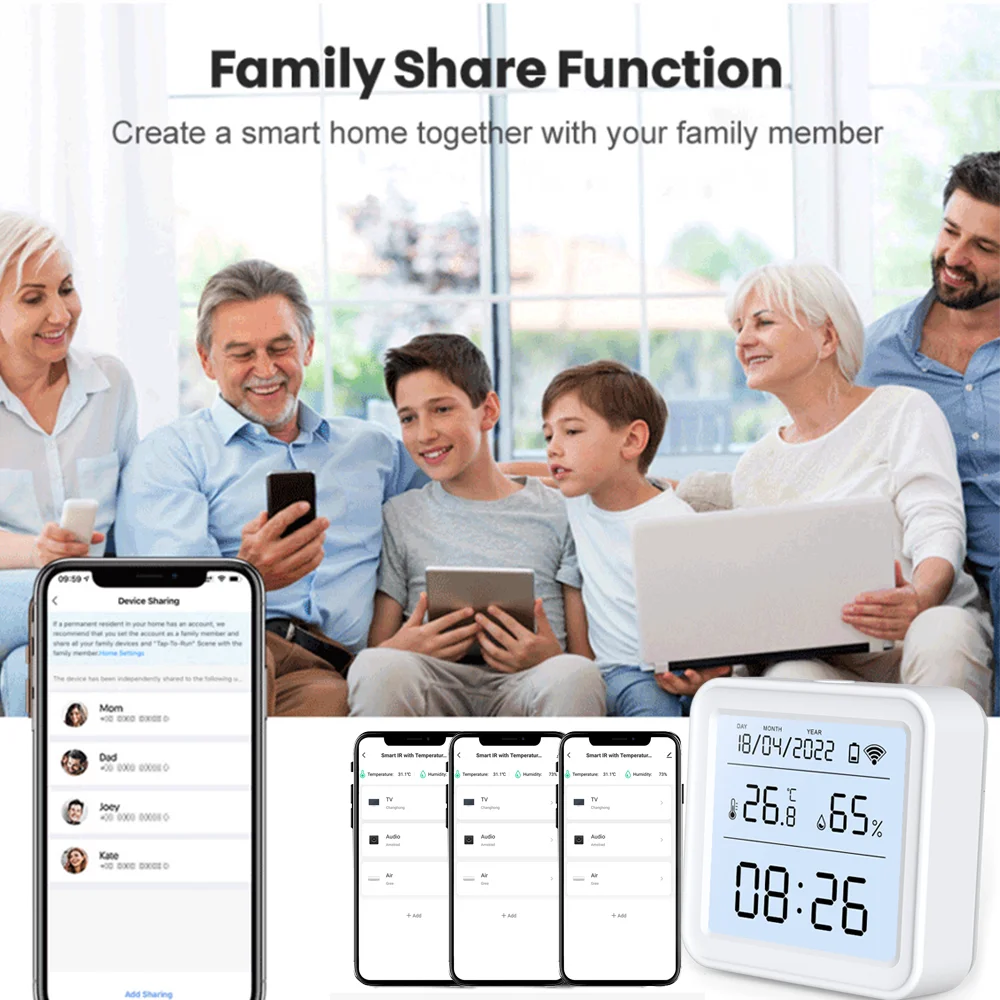 Smart Temperature Sensor Tuya WIFI Smart Temperature Humidity Sensor Hygrometer Thermometer Backlight Smart Life Support Alexa Google Assistant