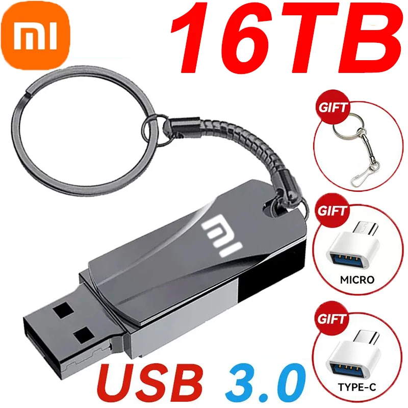 Xiaomi U Disk Metal 16TB Flash Drive USB 3.0 High Speed File Transfer 8TB 4TB Ultra-large Capacity Waterproof Computer Pen Drive
