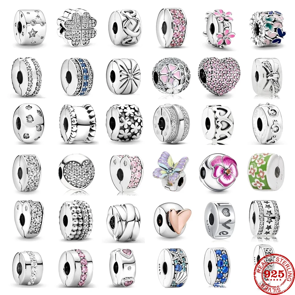   925 스털링 실버 갤럭시 스타 클러스터 고정 클립, 참 비드 핏, 오리지널 판도라 참 팔찌, 여성용 DIY 쥬얼리, 신제품 