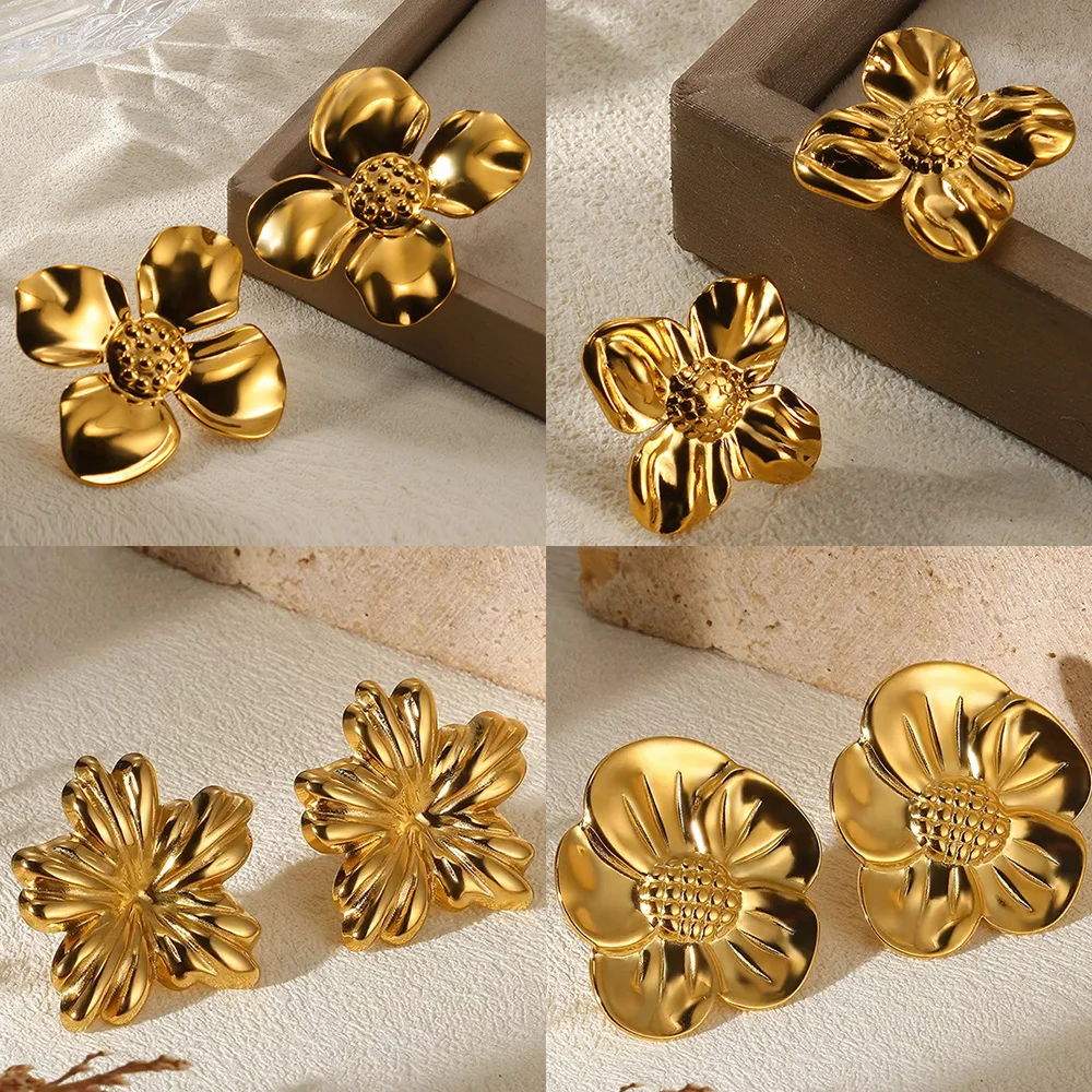 Geometric Flower Earrings Women Stainless Steel