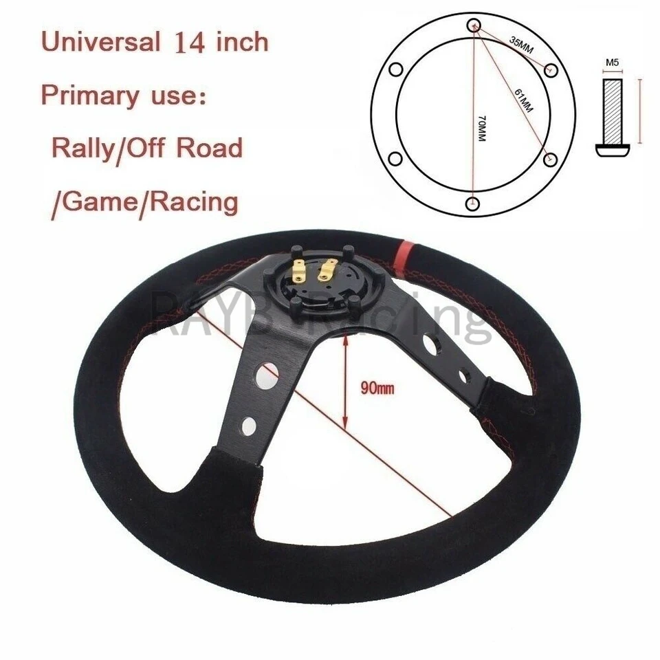 Volant De Course Universel 14 Pouces En Cuir Suédé Noir Et Jaune - Auto