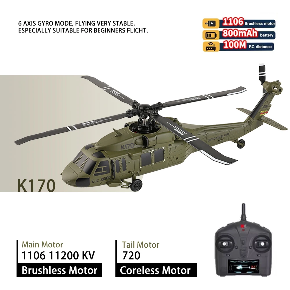 Hélicoptère RC Black Hawk UH-60L 4CH sans aileron vert
