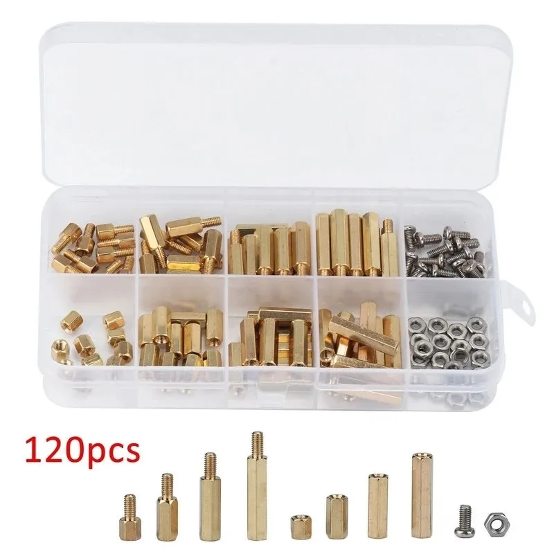 

120pcs M3 Male Female Brass Hex Column Standoff Support Spacer Pillar Screw Nut for PCB Motherboard Assortment Kit