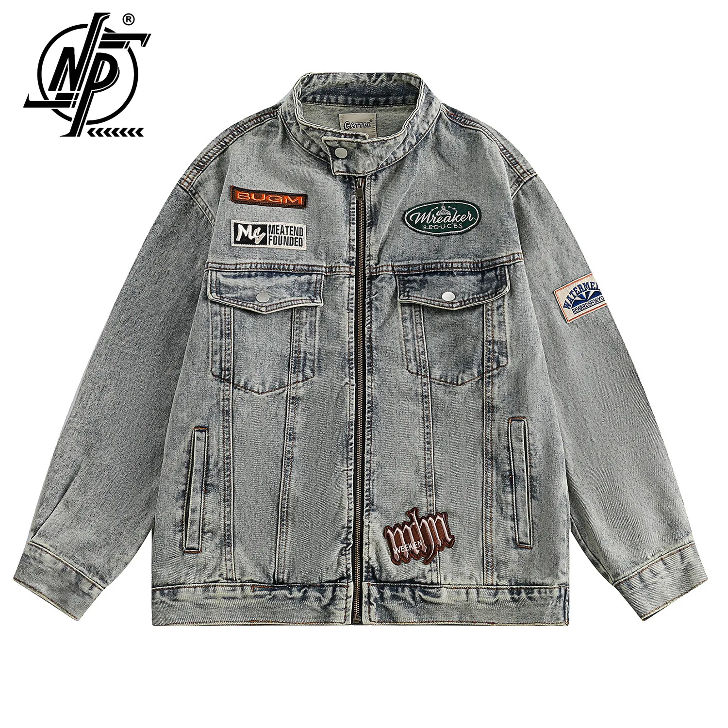 High Street Vintage Racing Denim Jacket Uomo Donna Heavy Industry Ricamo Retro Stand Collar Moto Varsity Coat 2023