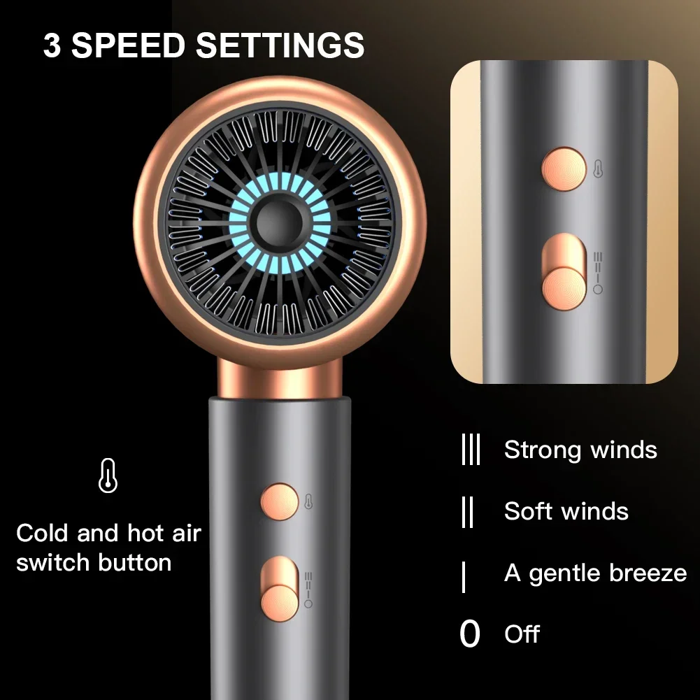 Negative Ion Blow Dryer 3rd Gear Professional Hair Dryer with Hot Cold Wind Air Brush Function Strong Power Salon Tool