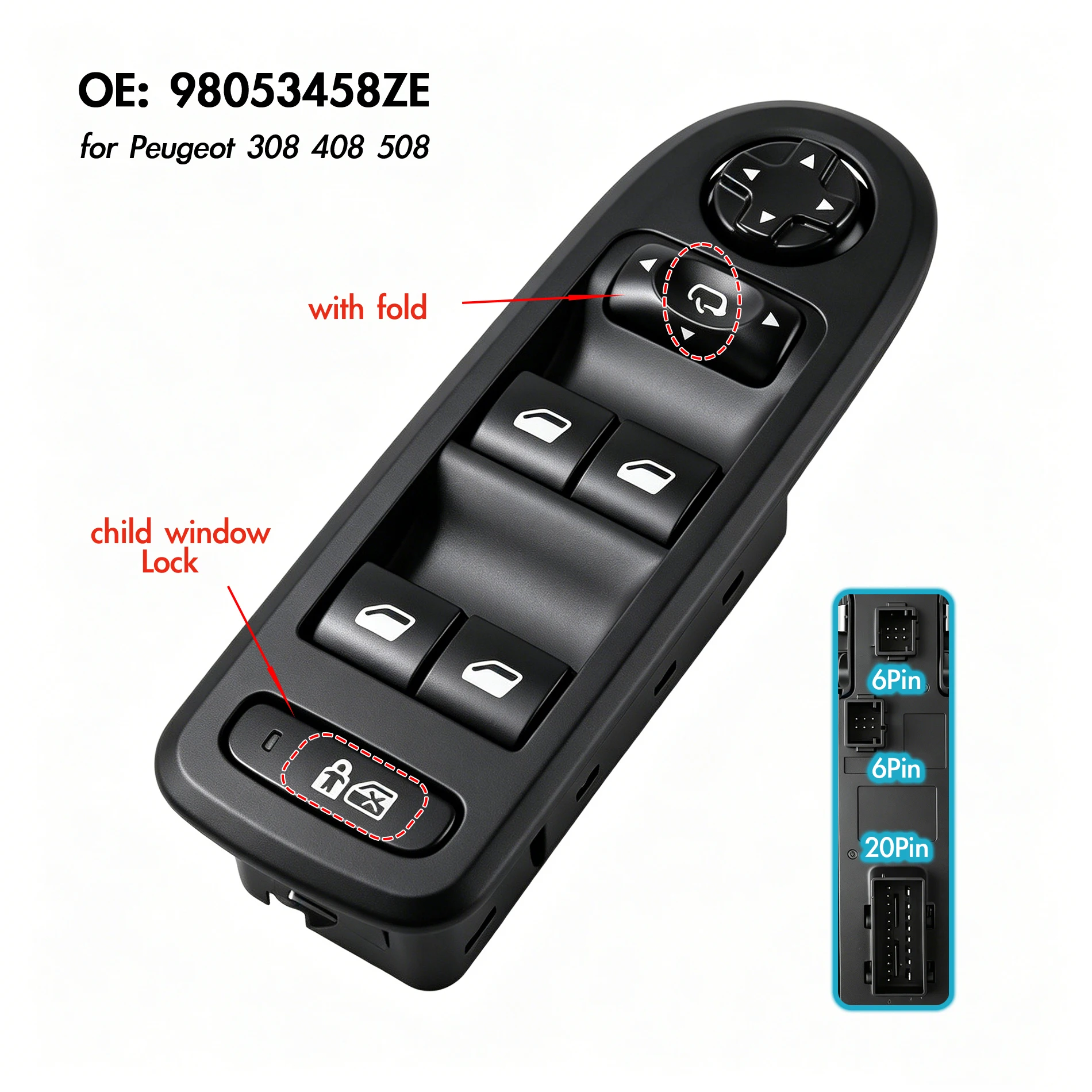 98053458ZE For Peugeot,Driver Side Electric Power Window Master Switch Lifter Control Adjustment Button Regulator