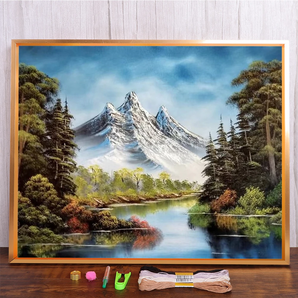 Landschaft Berg See Gedruckt Stoff Kreuz Stich Stickerei Komplette Kit Hobby Handarbeit Stricken Nähen Design Geschenk Zahnseide – Detail 13