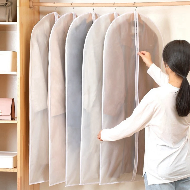 Clothing Dust Cover Transparent Thickened Washable Dust Bag PEVA Household Dust Cover Coat Suit Cover Hanging Pocket 3