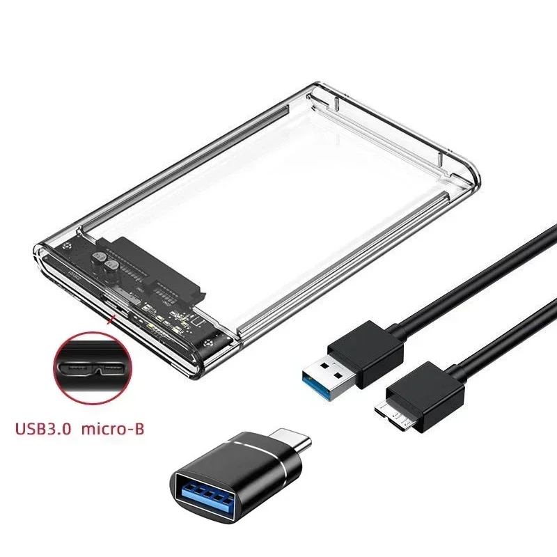 USB 3.0/Type C HDD Enclosure 2.5 inch SATA SSD External Hard Drive Case with 5Gbps Transfer Speed Clear Harddisk Boxs Tool-Free