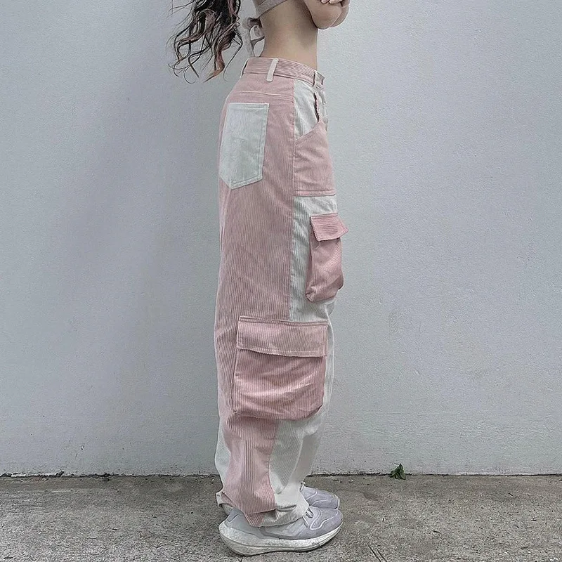 Women's Corduroy Pants 2024 Spring/summer New Multi-pocket Overalls Street Color Bump High Waist Streetwear Women