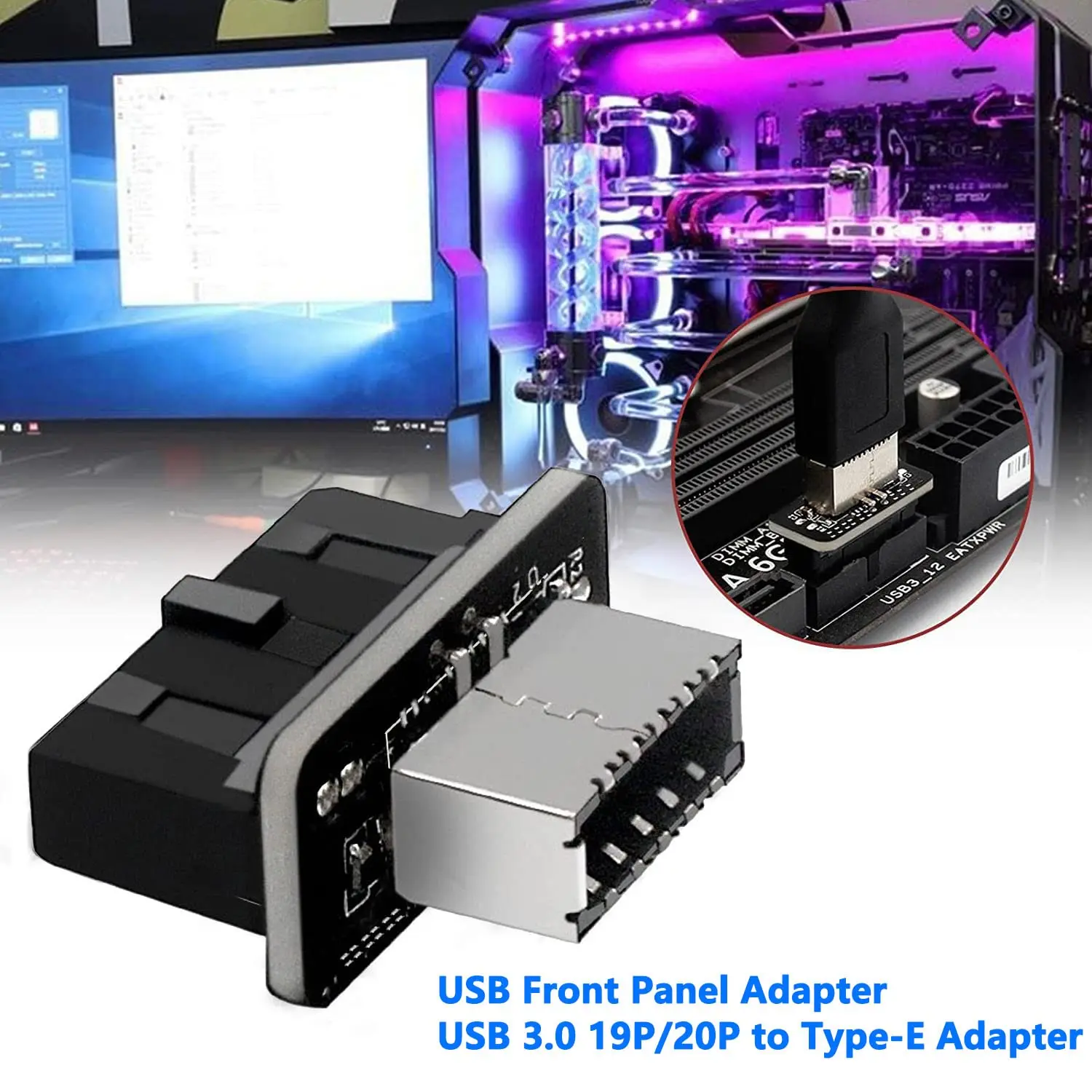 Adaptador de Painel Frontal Usb para Placa-mãe tipo e Fêmea para Usb 3.0 19 Pinos Macho Cabeçalho Vertical Interno Divisor para tipo c - Imagem 4
