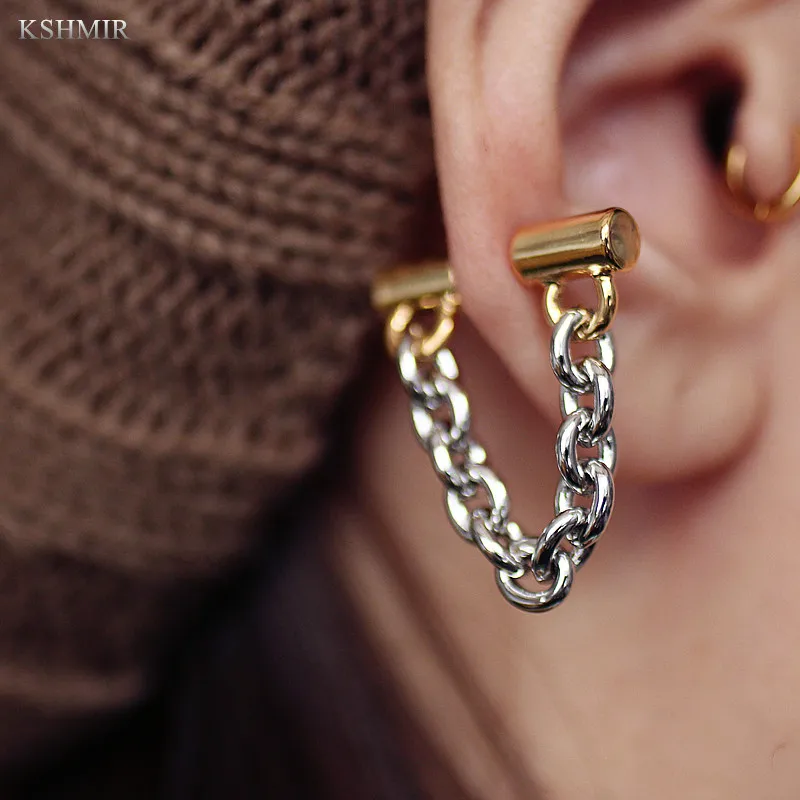 Metal chain earrings fashionable retro wind South Korean color design sense earrings female classic earrings cool wind