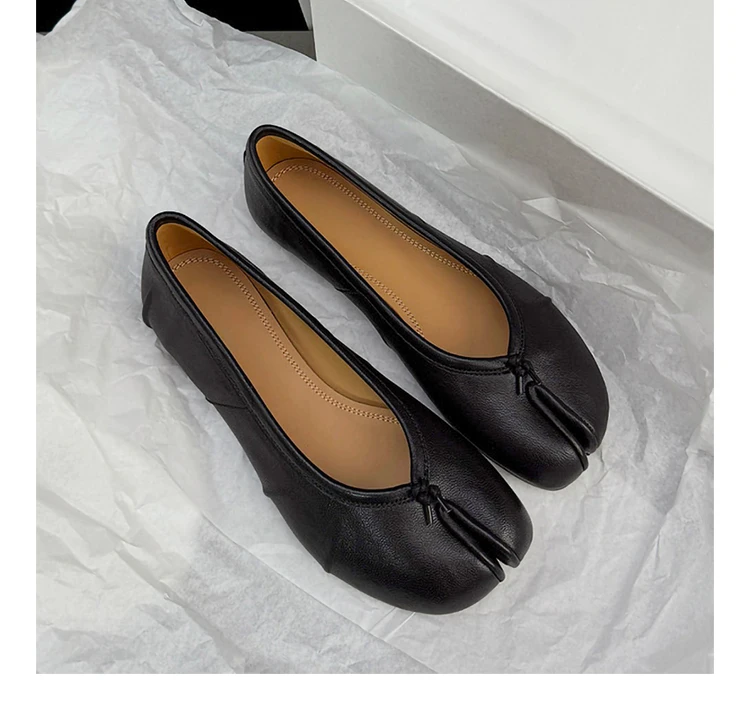 أزياء تيبي سبليت تو أحذية نسائية جلد طبيعي الباليه الشقق مريحة الشقق خمر مطوي أحذية جلد الغنم أحذية مصممين