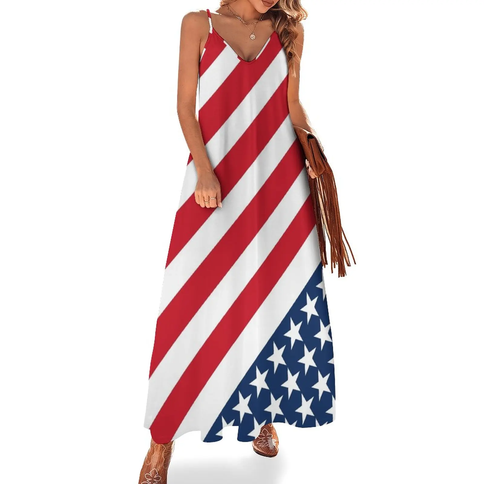 

Американский флаг США косые полосы платье без рукавов платья в Корейском стиле женские элегантные свободные платья Одежда для женщин платье