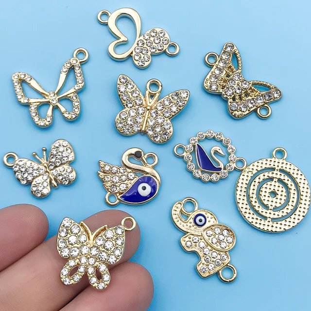 10Pcs Alloy Artificial Diamond Inlaid Golden Small Charms