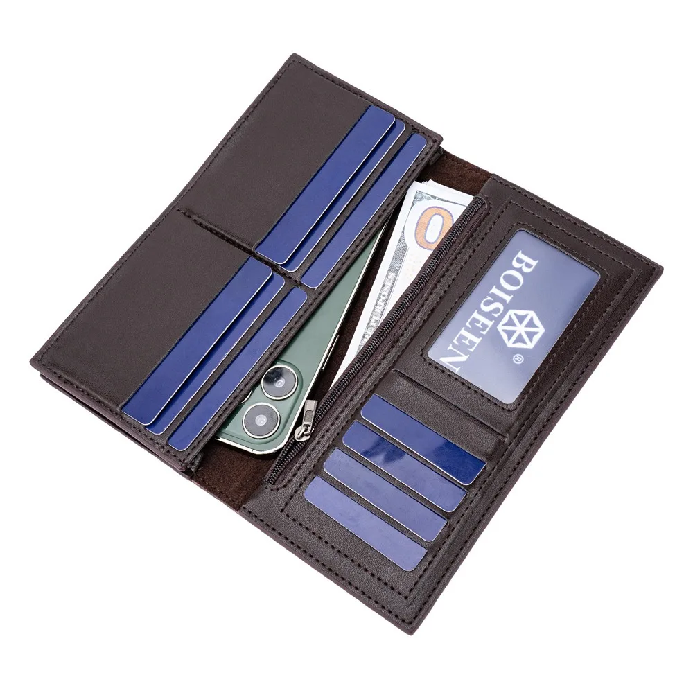 Baellerry Professional RFID Men Wallet, Long Bifold PU Leather Multi-Card Organizer Slim Suit Pocket Fit