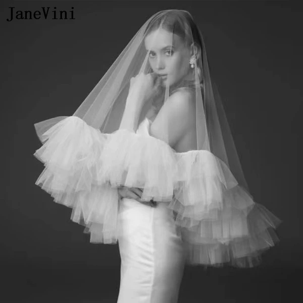 

JaneVini Luxury One Layer without Comb Short Veils for Bride Wedding Ivory Multi Layer Ruffle Edge Bridal Veils for Photography