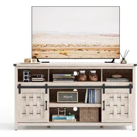 Farmhouse TV Stand for 65 Inch TV, Tall Highboy Entertainment Center with Sliding Barn Door, Rustic Media Console 1
